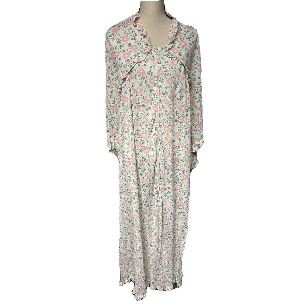 Vintage Ralph Montenero Nightgown White Pink Green Floral Womens Size L: N000351